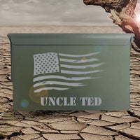 Laser Engraved - AMERICAN FLAG - Used Grade 1 Ammo Cans - 30 Cal, 50 Cal or Fat 50 - ATOM Promotions