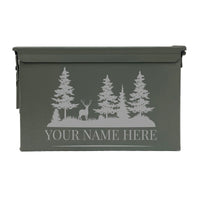 Laser Engraved - DEER LANDSCAPE - Used Grade 1 Ammo Cans - 30 Cal, 50 Cal or Fat 50 - ATOM Promotions