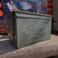 Laser Engraved - GONE FISHING - Used Grade 1 Ammo Cans - 30 Cal, 50 Cal or Fat 50 - ATOM Promotions