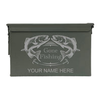 Laser Engraved - GONE FISHING - Used Grade 1 Ammo Cans - 30 Cal, 50 Cal or Fat 50 - ATOM Promotions