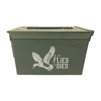 Laser Engraved - IF IT FLIES IT DIES - Used Grade 1 Ammo Cans with or w/o Lock Kit - Choose from 30cal, 50 Cal or FAT 50 Cal - ATOM Promotions