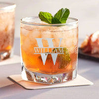 Personalized Laser Engraved "INITIAL AND NAME" Cube 10 oz. Rocks/Old Fashioned Glass