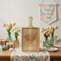 Laser Engraved Double Sided Maple Cutting Boards - 10”x20”x.75” - "Happy Mothers Day" Flowers! 