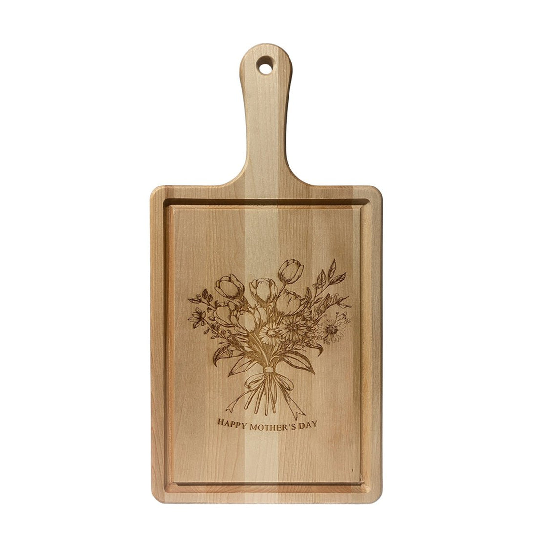 Laser Engraved Double Sided Maple Cutting Boards - 10”x20”x.75” - "Happy Mothers Day" Flowers! 