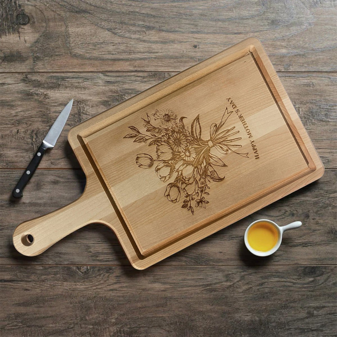 Laser Engraved Double Sided Maple Cutting Boards - 10”x20”x.75” - "Happy Mothers Day" Flowers! - ATOM Promotions