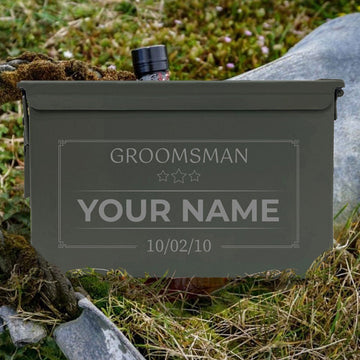 Laser Engraved - GROOMSMAN STARS - Used Grade 1 Ammo Cans - 30 Cal, 50 Cal or Fat 50 - ATOM Promotions