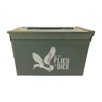 Laser Engraved - IF IT FLIES IT DIES - Used Grade 1 Ammo Cans with or w/o Lock Kit - Choose from 30cal, 50 Cal or FAT 50 Cal - ATOM Promotions