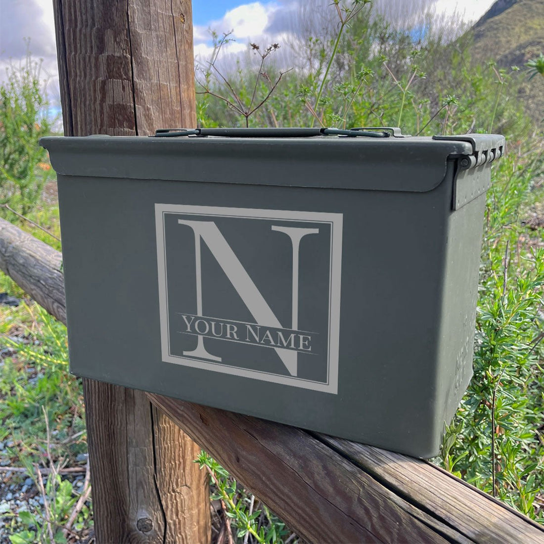 Laser Engraved - INITIAL and NAME - Used Grade 1 Ammo Cans - 30 Cal, 50 Cal or Fat 50 - ATOM Promotions