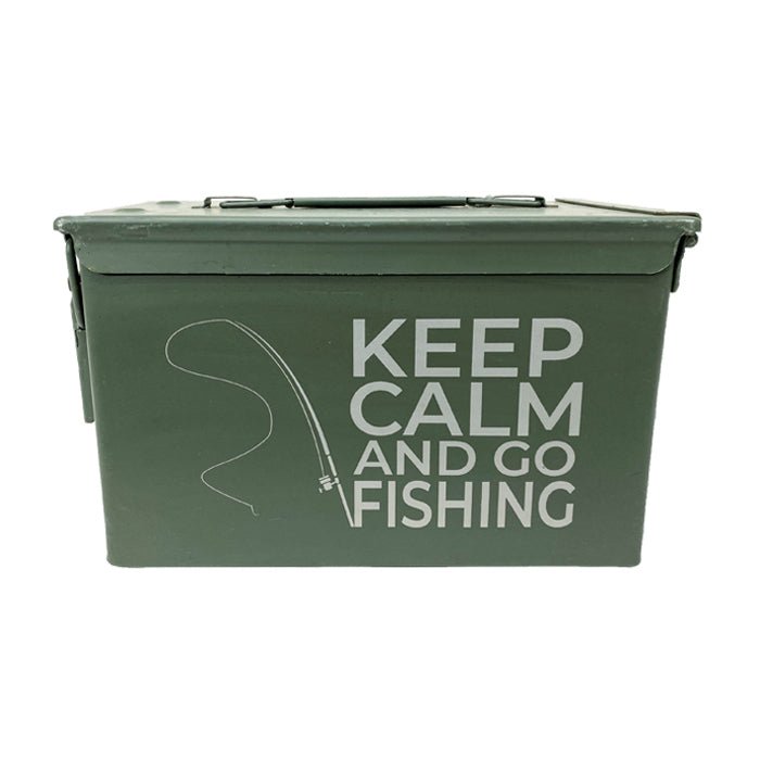 Laser Engraved - KEEP CALM AND GO FISHING - Used Grade 1 Ammo Cans with or w/o Lock Kit - Choose from 30cal, 50 Cal or FAT 50 Cal - ATOM Promotions