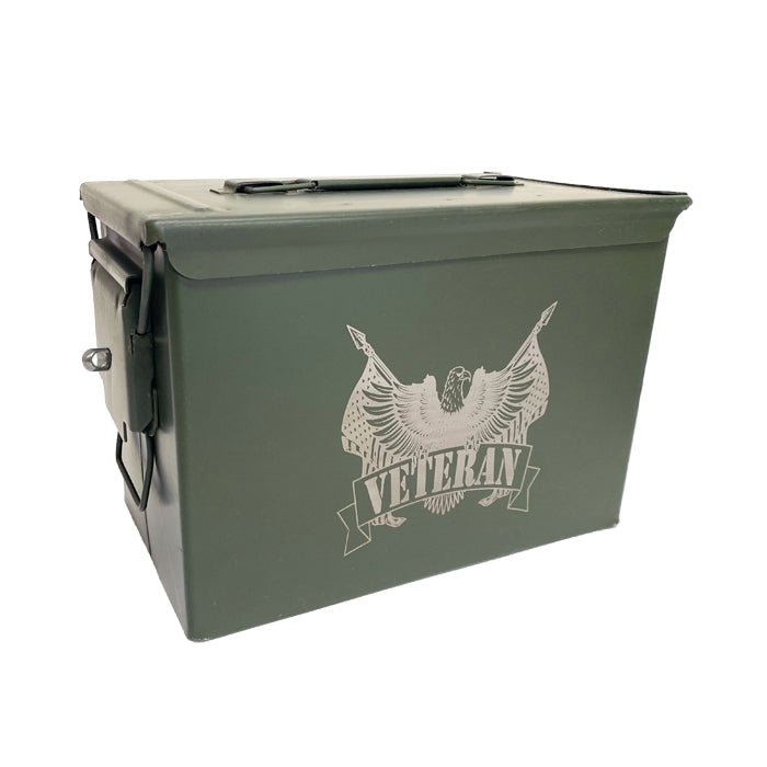 Laser Engraved - VETERAN - Used Grade 1 Ammo Cans with or w/o Lock Kit - Choose from 30cal, 50 Cal or FAT 50 Cal - ATOM Promotions