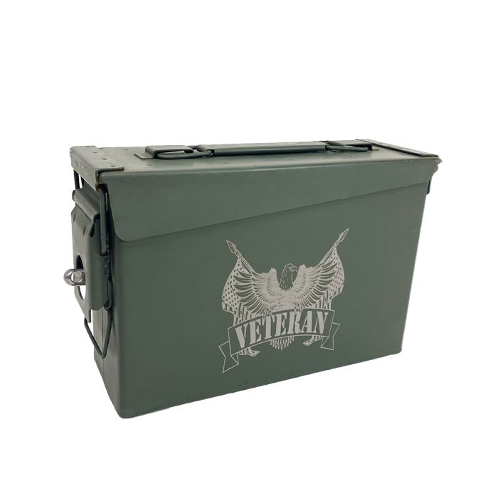 Laser Engraved - VETERAN - Used Grade 1 Ammo Cans with or w/o Lock Kit - Choose from 30cal, 50 Cal or FAT 50 Cal - ATOM Promotions