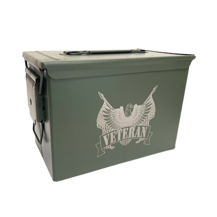 Laser Engraved - VETERAN - Used Grade 1 Ammo Cans with or w/o Lock Kit - Choose from 30cal, 50 Cal or FAT 50 Cal - ATOM Promotions