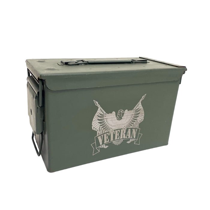 Laser Engraved - VETERAN - Used Grade 1 Ammo Cans with or w/o Lock Kit - Choose from 30cal, 50 Cal or FAT 50 Cal - ATOM Promotions