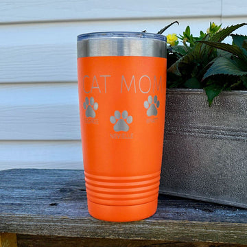 Personalized Laser Engraved - CAT MOM & PETS [NAMES] - 20 oz. Tumbler - 17 Colors! - ATOM Promotions