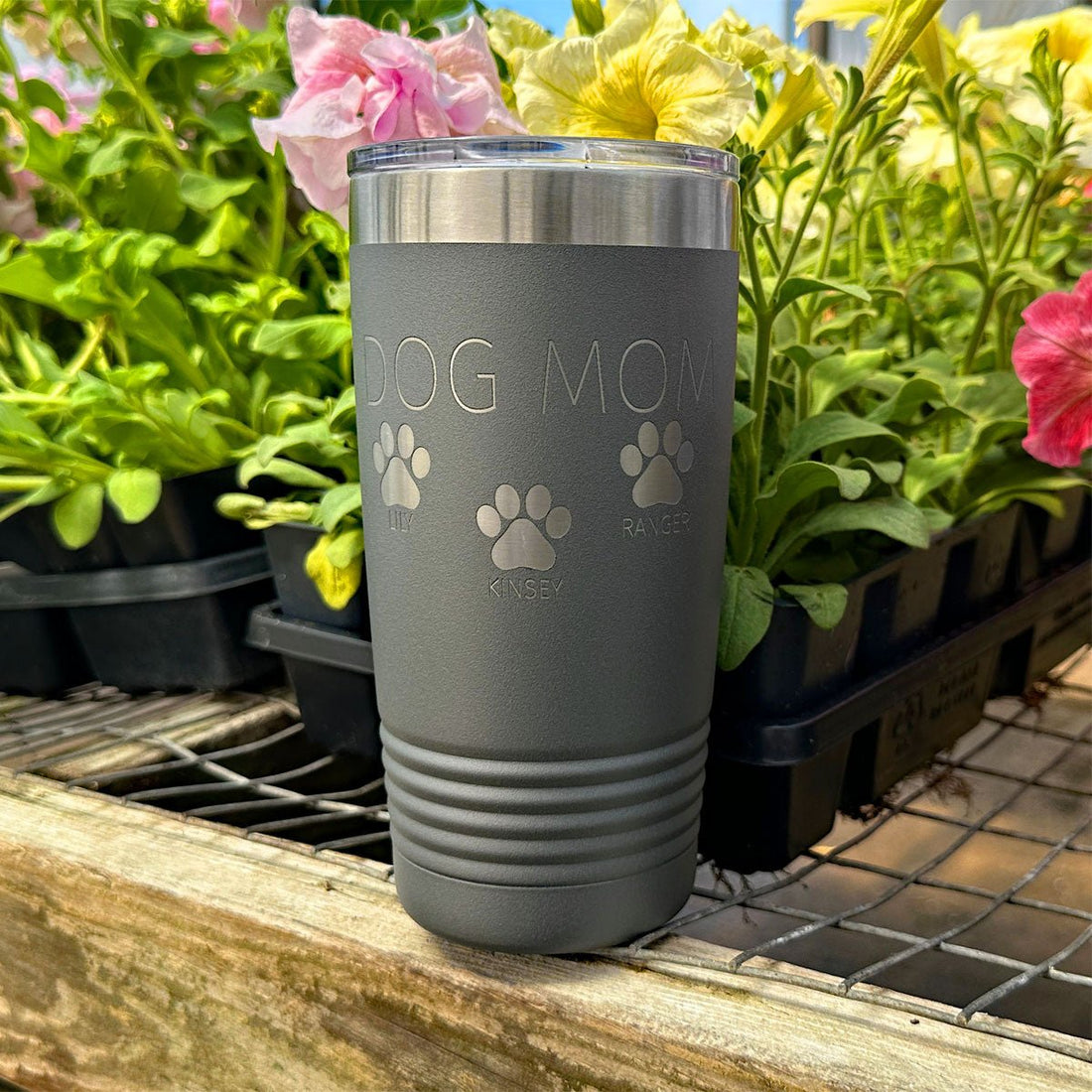 Personalized Laser Engraved - DOG MOM & PETS [NAMES] - 20 oz. Tumbler - 17 Colors! - ATOM Promotions