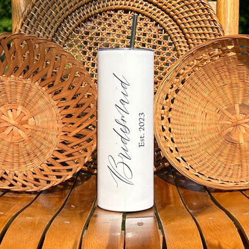 Sublimation Printed Skinny 20oz Tumbler - BRIDESMAID [EST] - ATOM Promotions